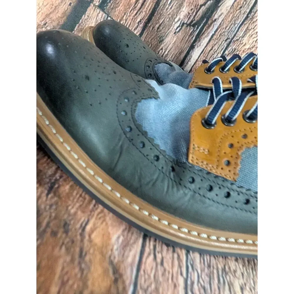 Clarks Darby Limit Shoes Blue Spectator Wingtip Leather Canvas Brogue Mens 11